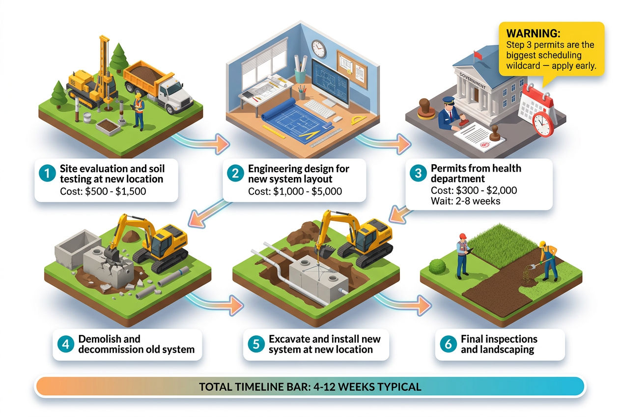 3D six-step process for relocating a septic system from site evaluation through installation