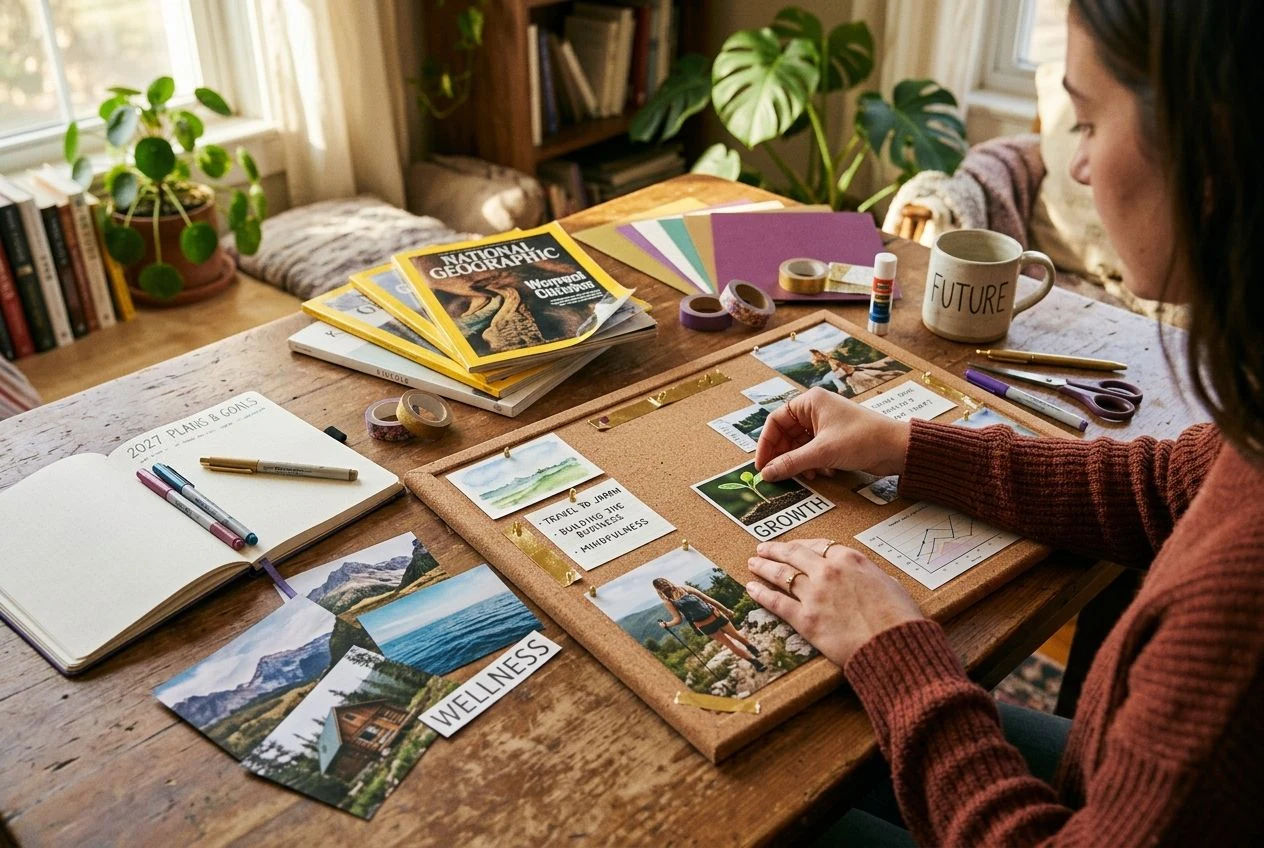 2027 vision board — step-by-step vision board creation showing planning and design