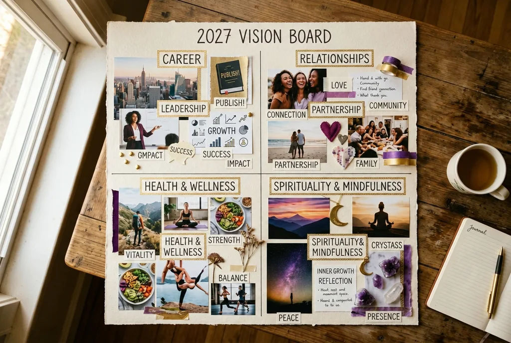 2027 vision board — organized 2027 vision board showing effective layout and themes