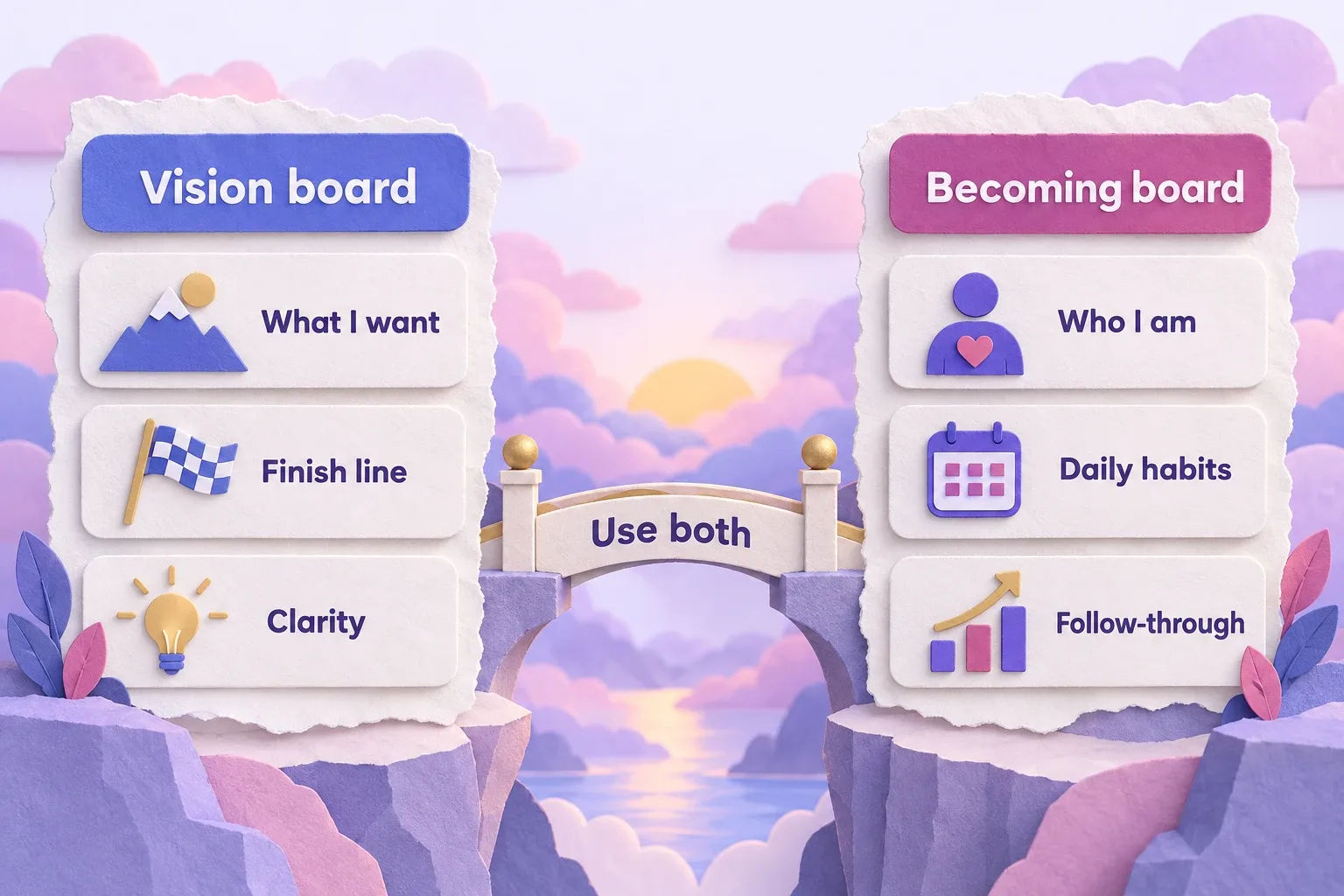 Becoming board vs vision board comparison: outcome and clarity versus identity, daily habits and follow-through