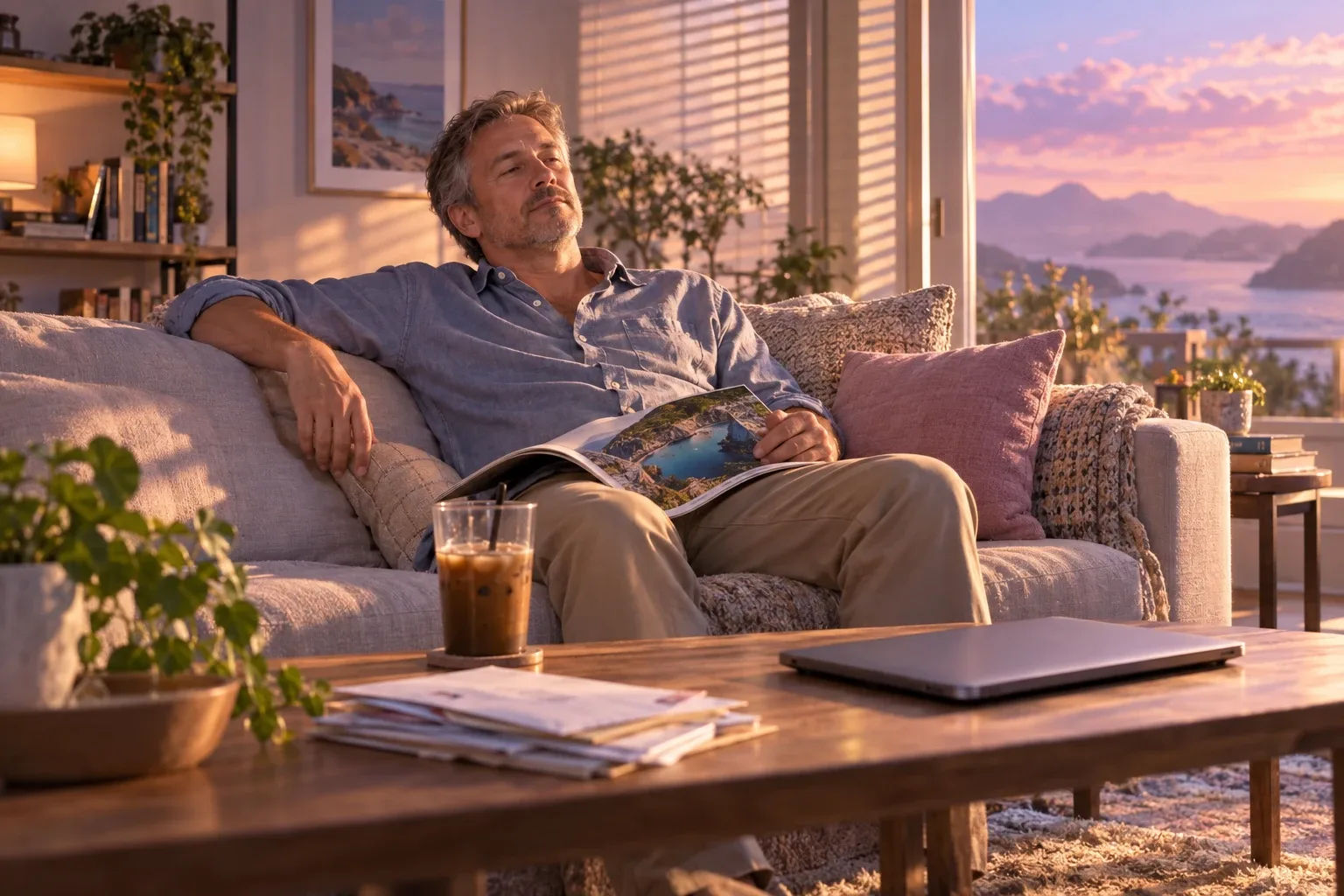 Do vision boards work? A man daydreams on a sofa, idle, while his tasks sit untouched on the table