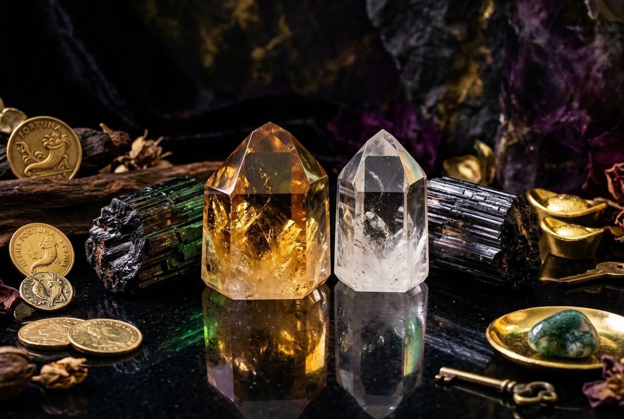 how to manifest money — crystals symbolizing abundance with transformative lighting