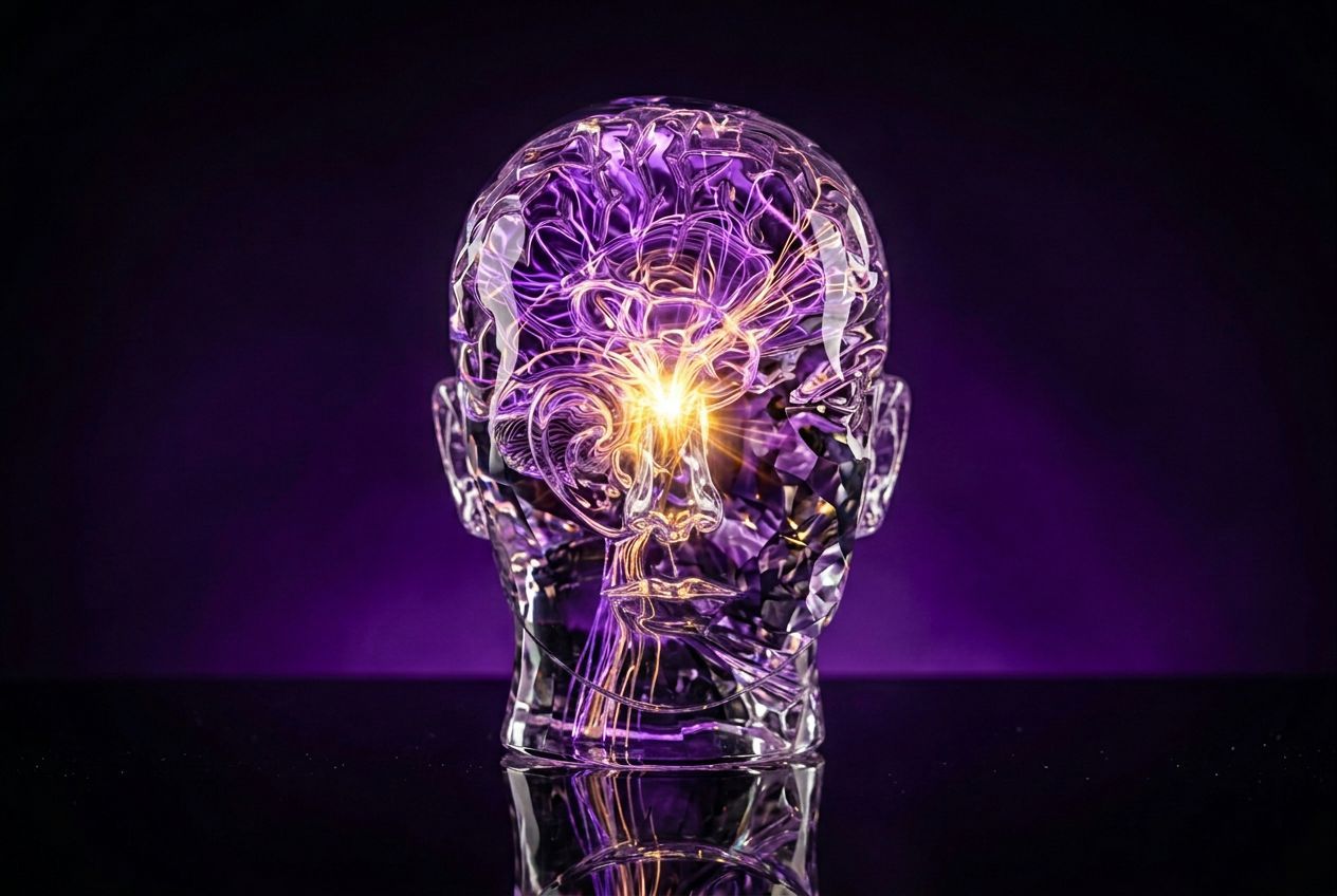 how to manifest — dramatic visualization of brain neural pathways glowing purple with golden light representing reticular activating system