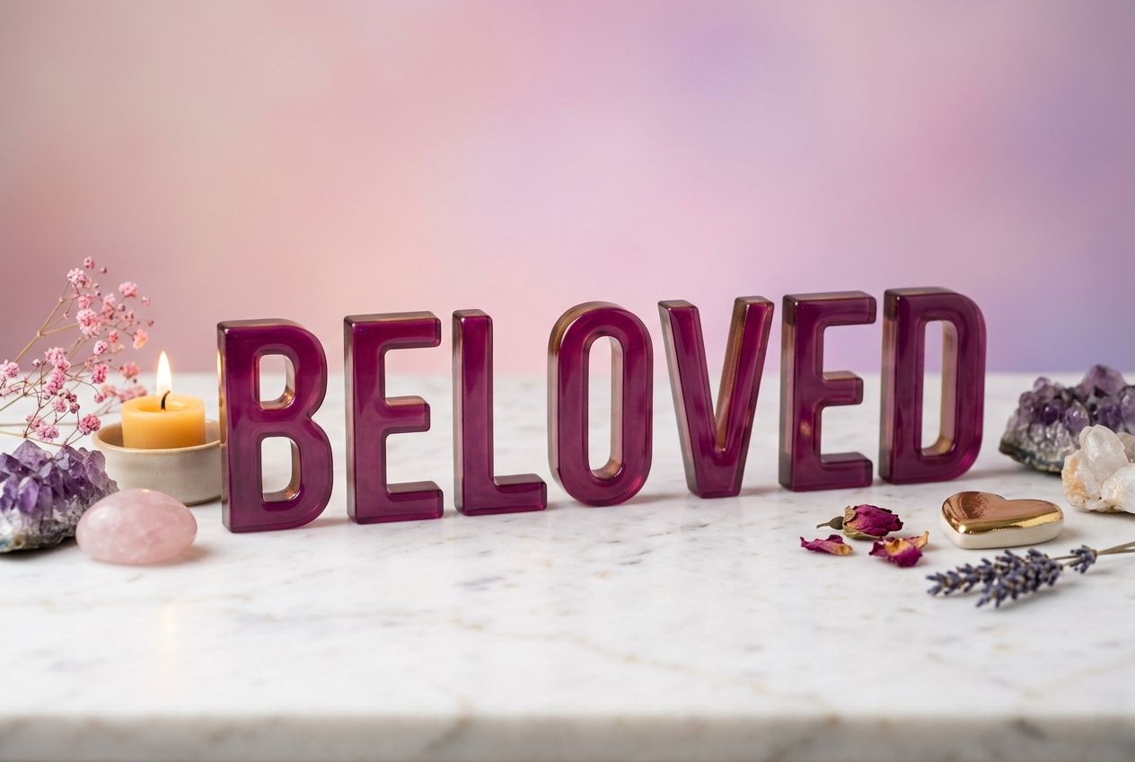 love affirmations — affirmation letters with crystals symbolizing emotional transformation