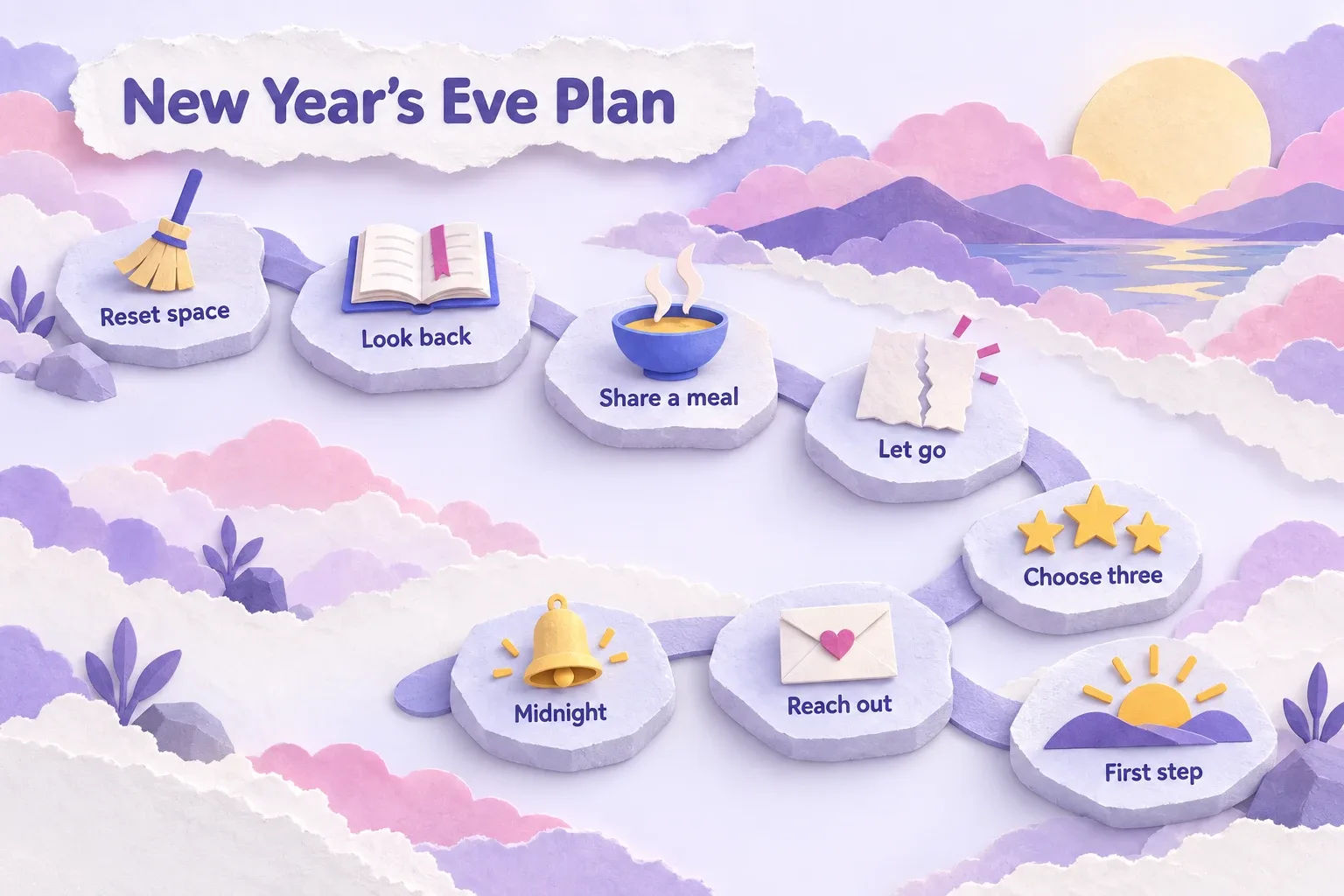 New Year's Eve rituals evening plan: eight steps from resetting your space to a first step