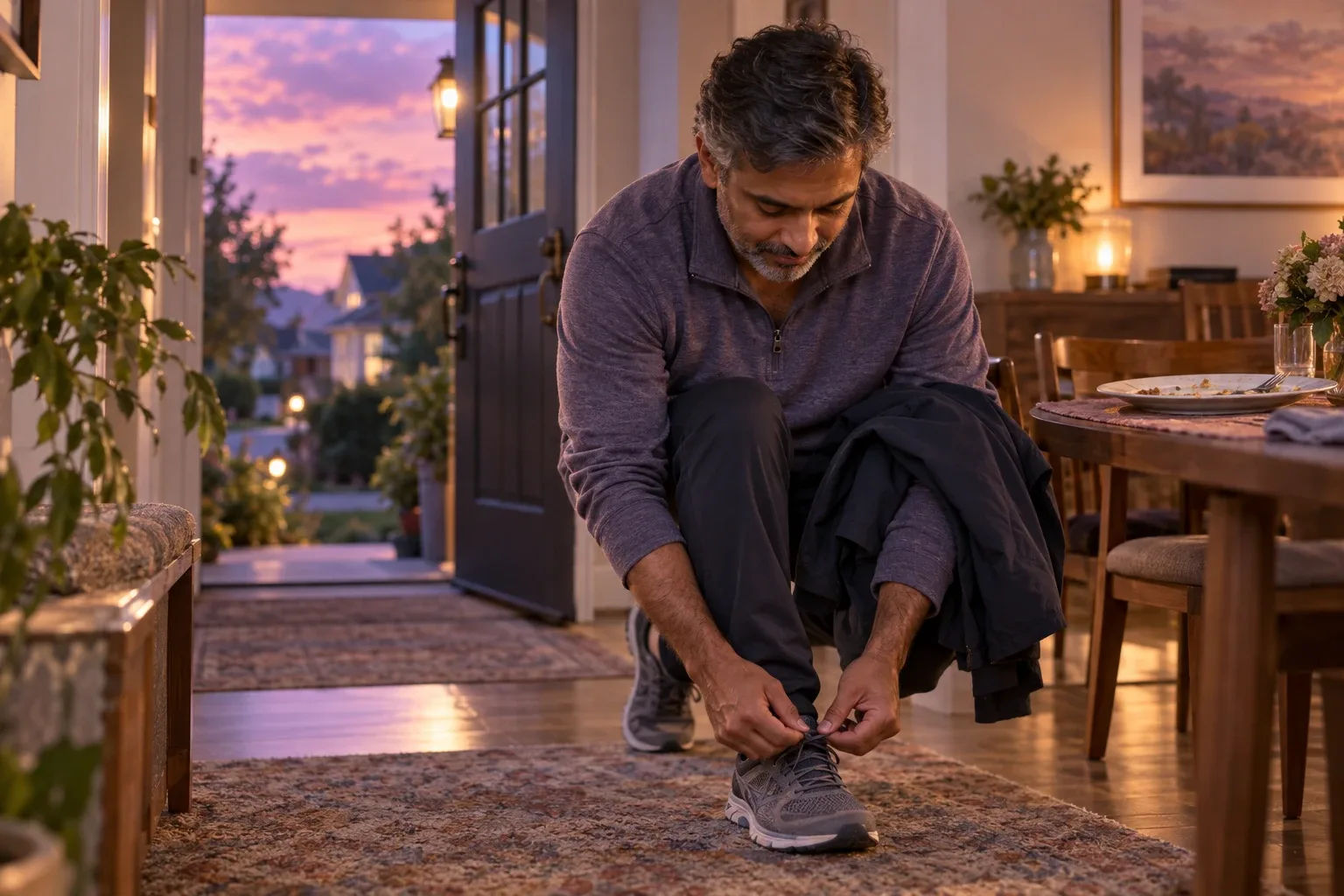 If-then plans in action: a man lacing walking shoes by the front door right after dinner