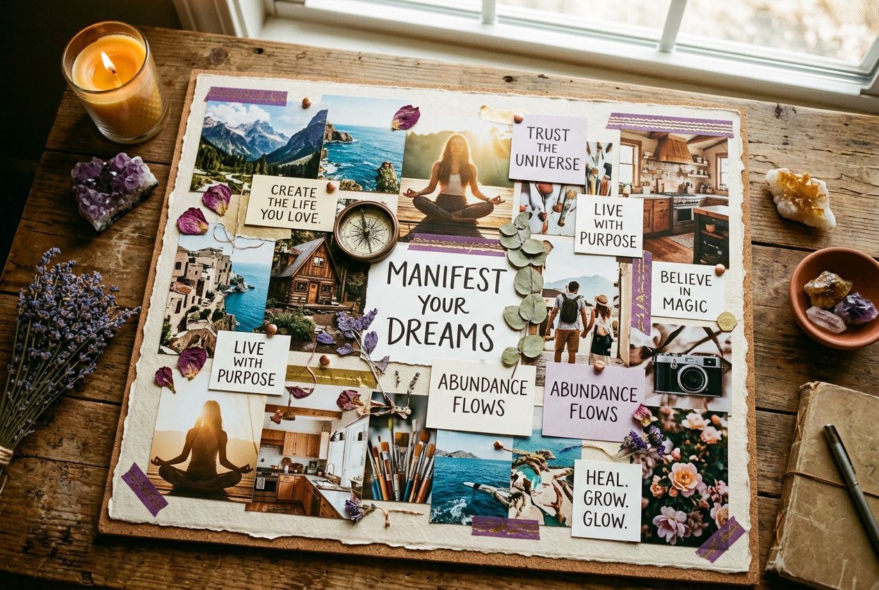 vision board quotes — completed vision board blending images and typography with intention