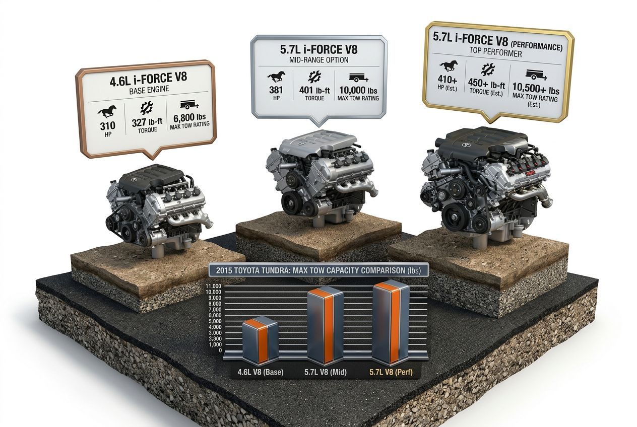 3D data visualization comparing 2015 Toyota Tundra engine options and towing capacities