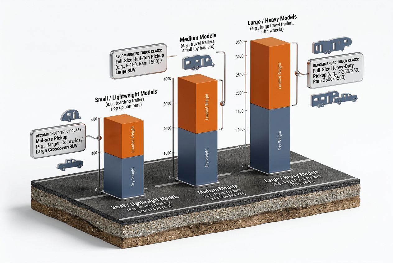 3D chart comparing weight classes and required tow vehicles for recreational vehicle towing