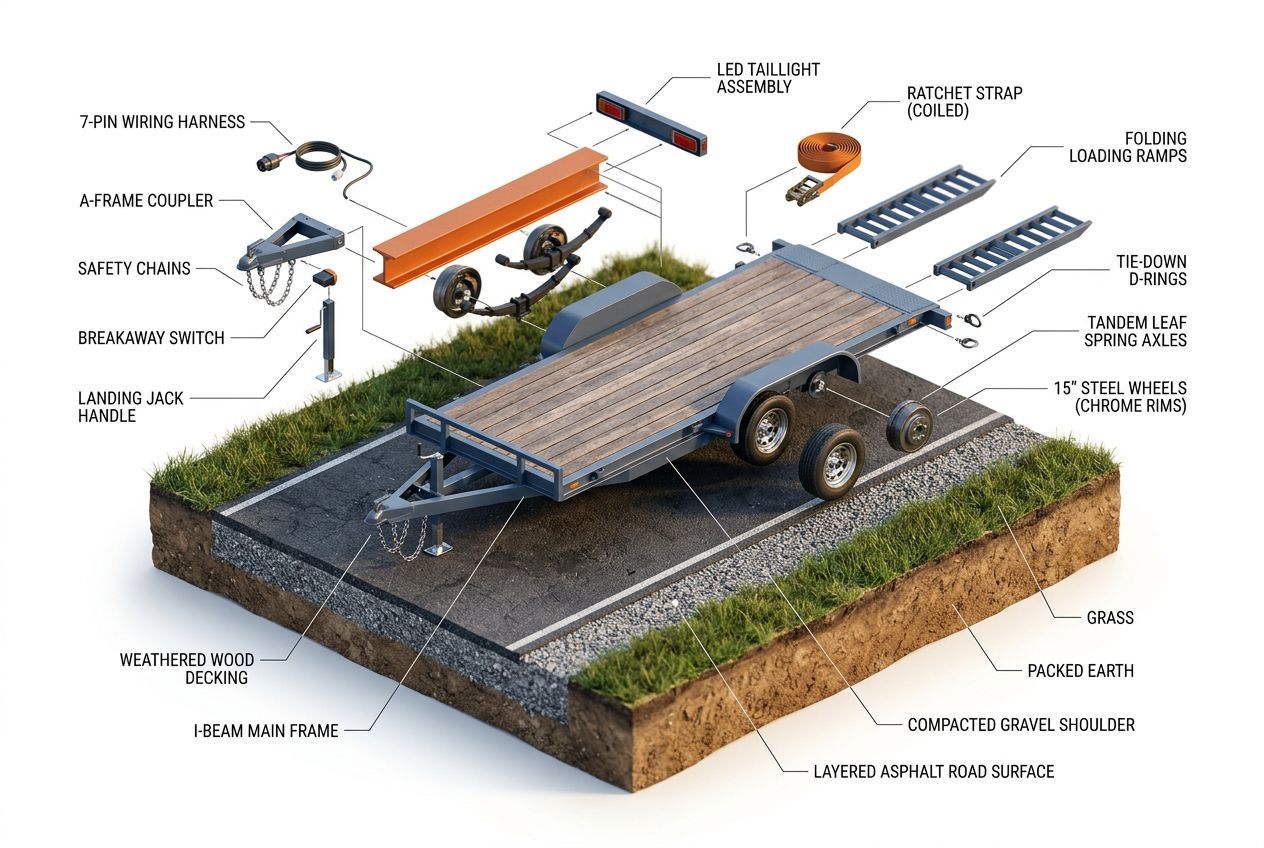 3D exploded diagram of diy car hauling showing all components