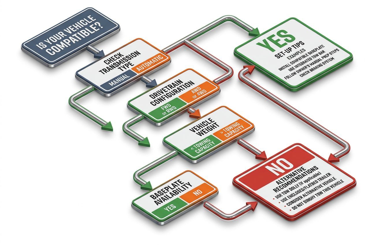 3D flowchart for checking vehicle compatibility with this towing method