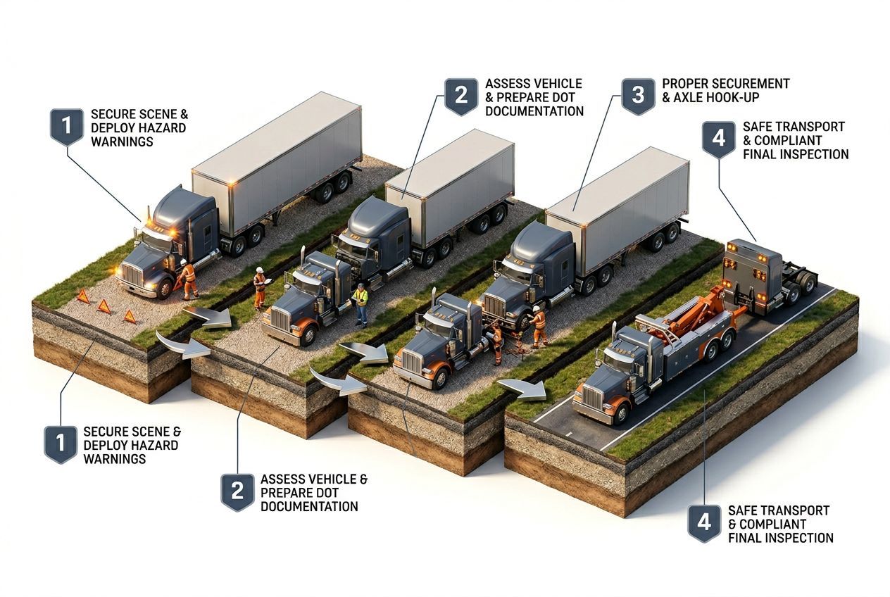 3D step-by-step process visualization for dot towing regulations for commercial vehicles