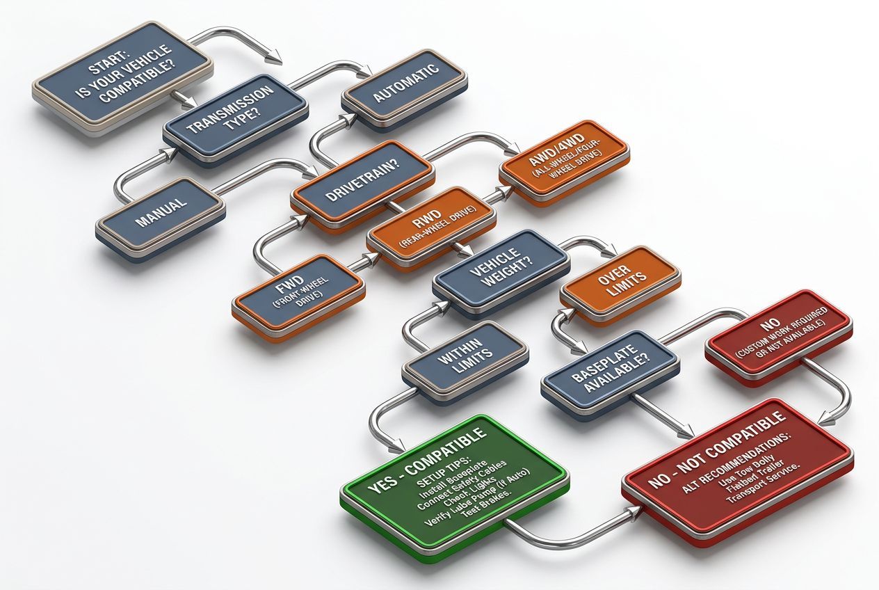 3D flowchart for checking vehicle compatibility with this towing method