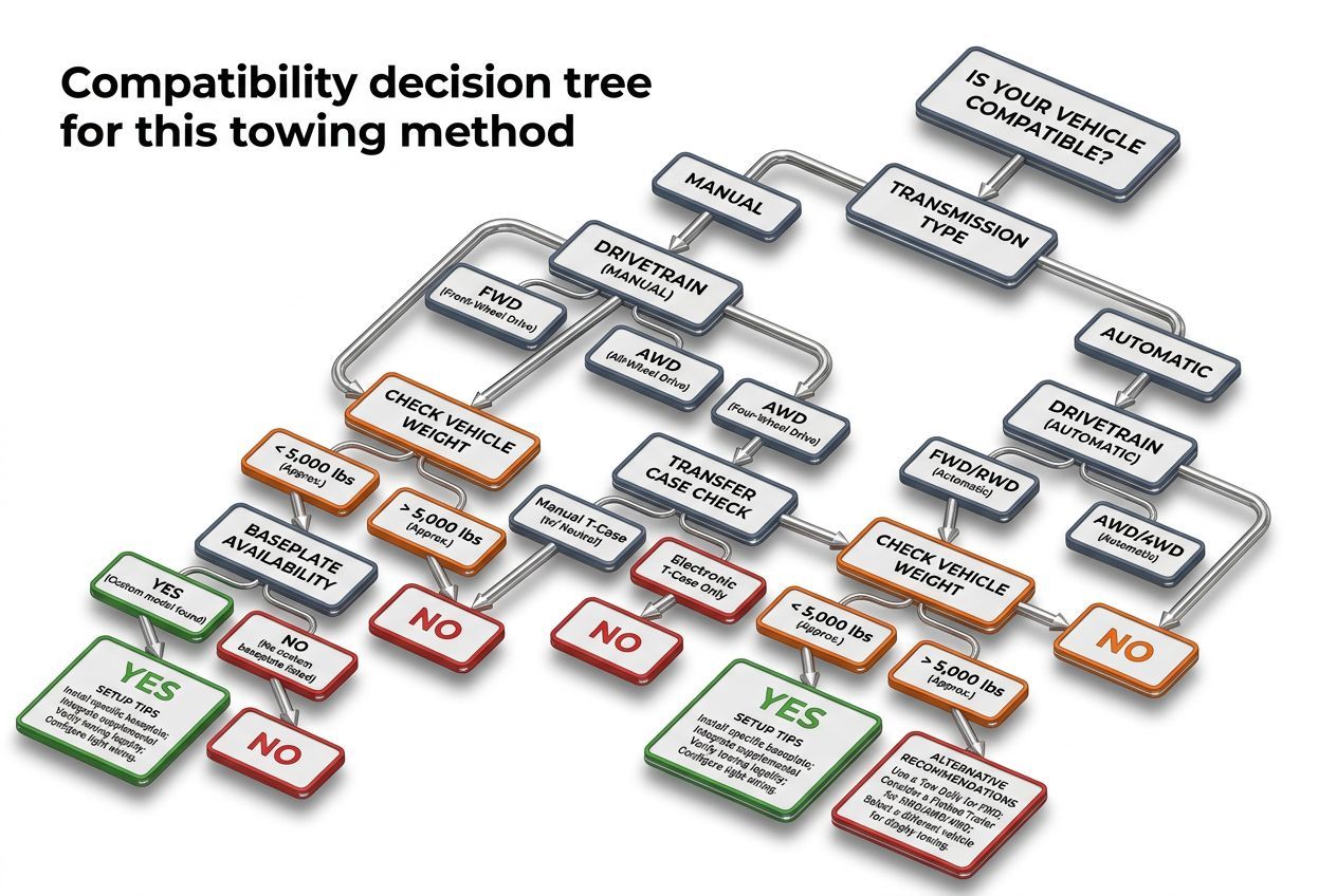 3D flowchart for checking vehicle compatibility with this towing method