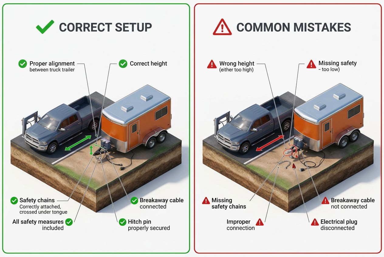 3D comparison of correct towing setup versus common mistakes