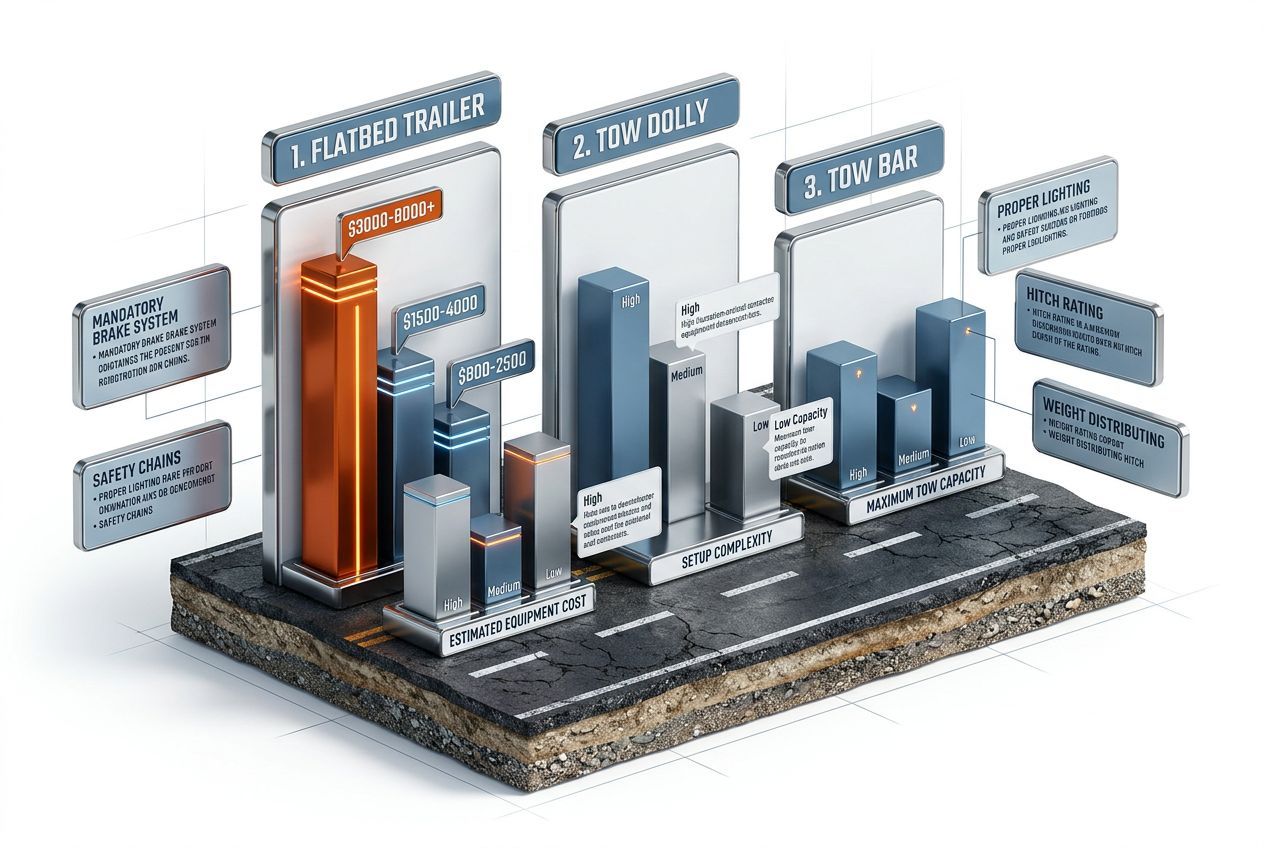 3D data visualization showing key figures for how to tow a car with a truck (safely & legally)