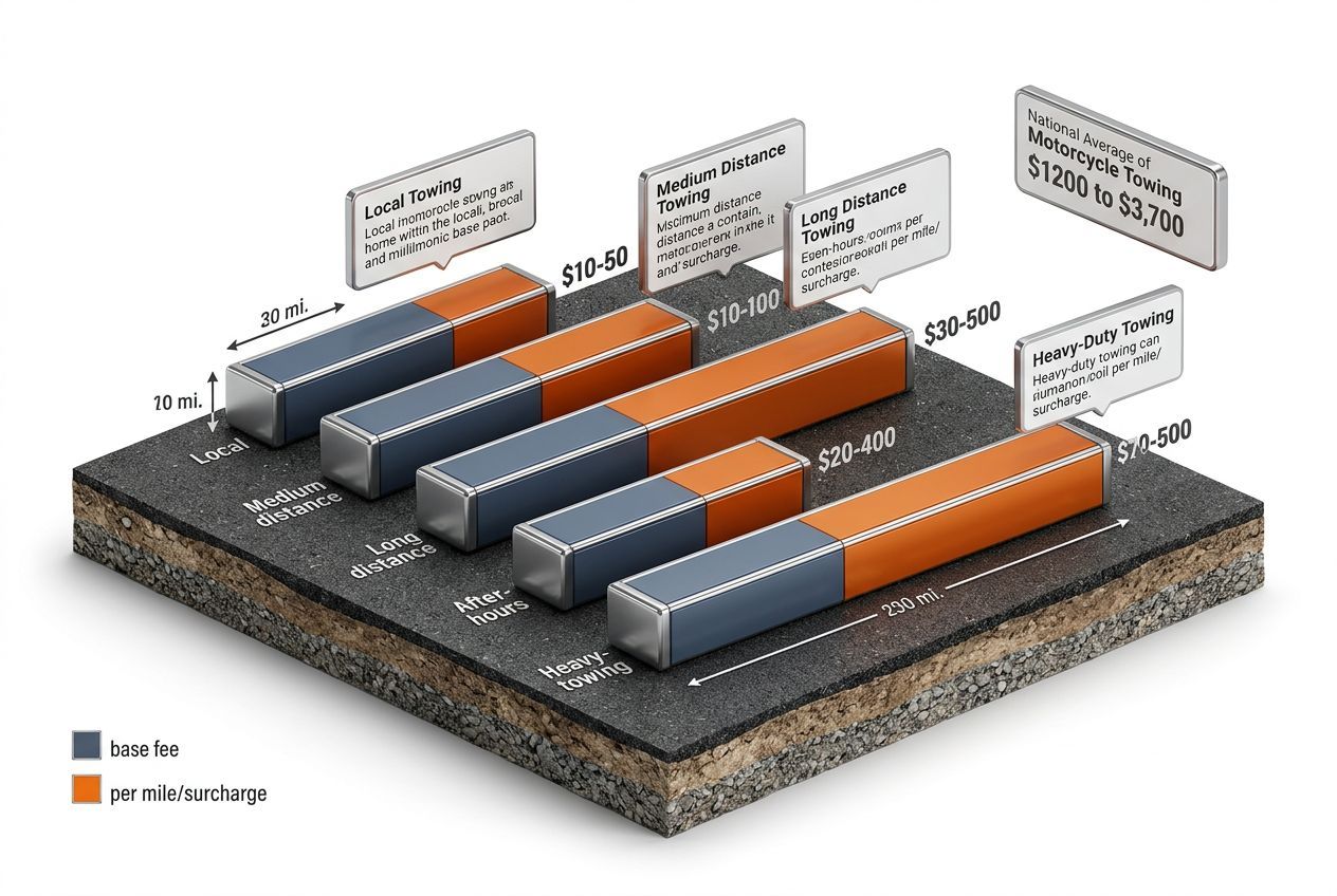 3D bar chart showing motorcycle towing cost ranges by service type