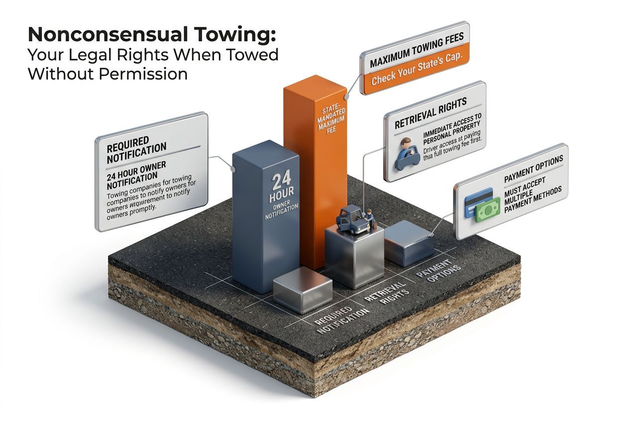 3D data visualization showing key figures for nonconsensual towing: your legal rights when towed without permission