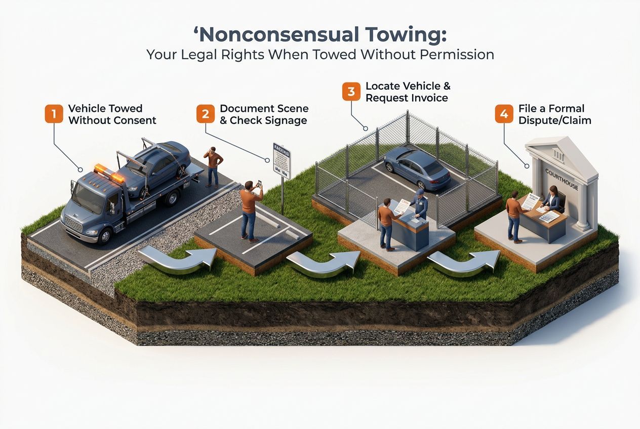3D step-by-step process visualization for nonconsensual towing: your legal rights when towed without permission