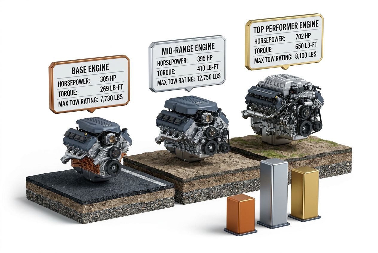 3D data visualization comparing Ram 1500 engine options and towing capacities