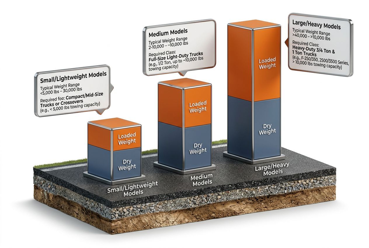 3D chart comparing weight classes and required tow vehicles for RV towing