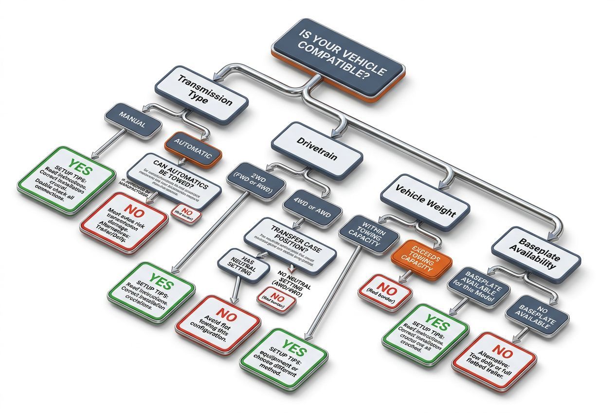 3D flowchart for checking vehicle compatibility with this towing method