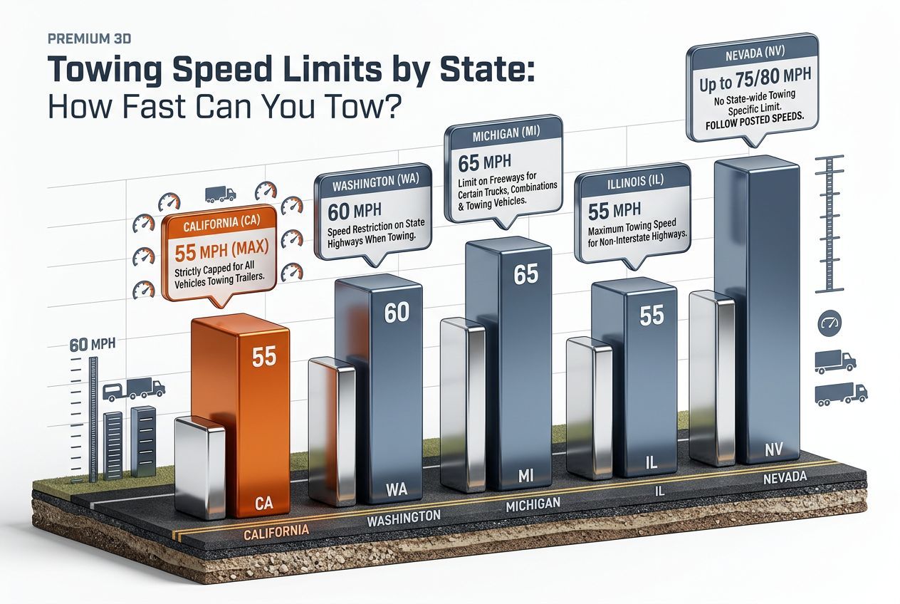 Key towing speed limit figures by state and road type