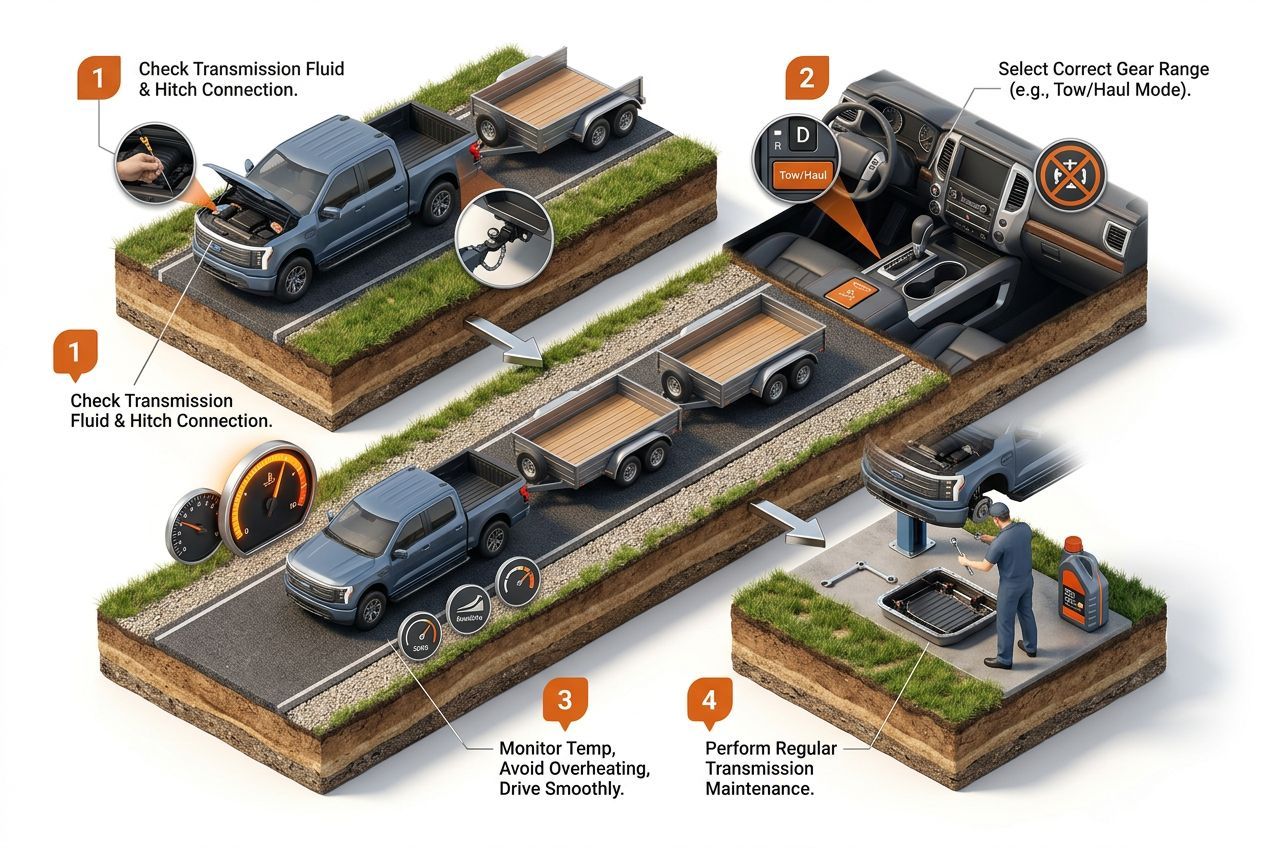 3D step-by-step process visualization for can you tow with an automatic transmission?