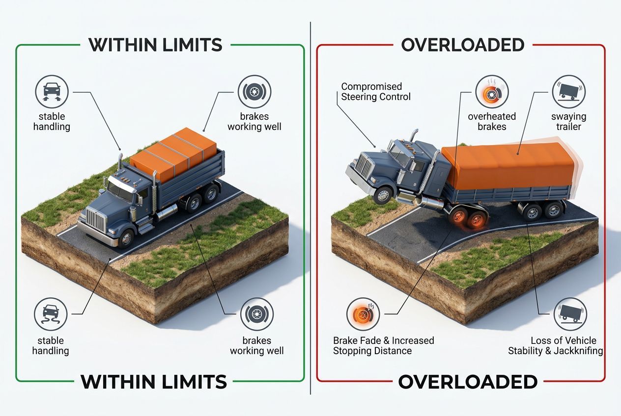 3D comparison of properly loaded versus overloaded towing setup
