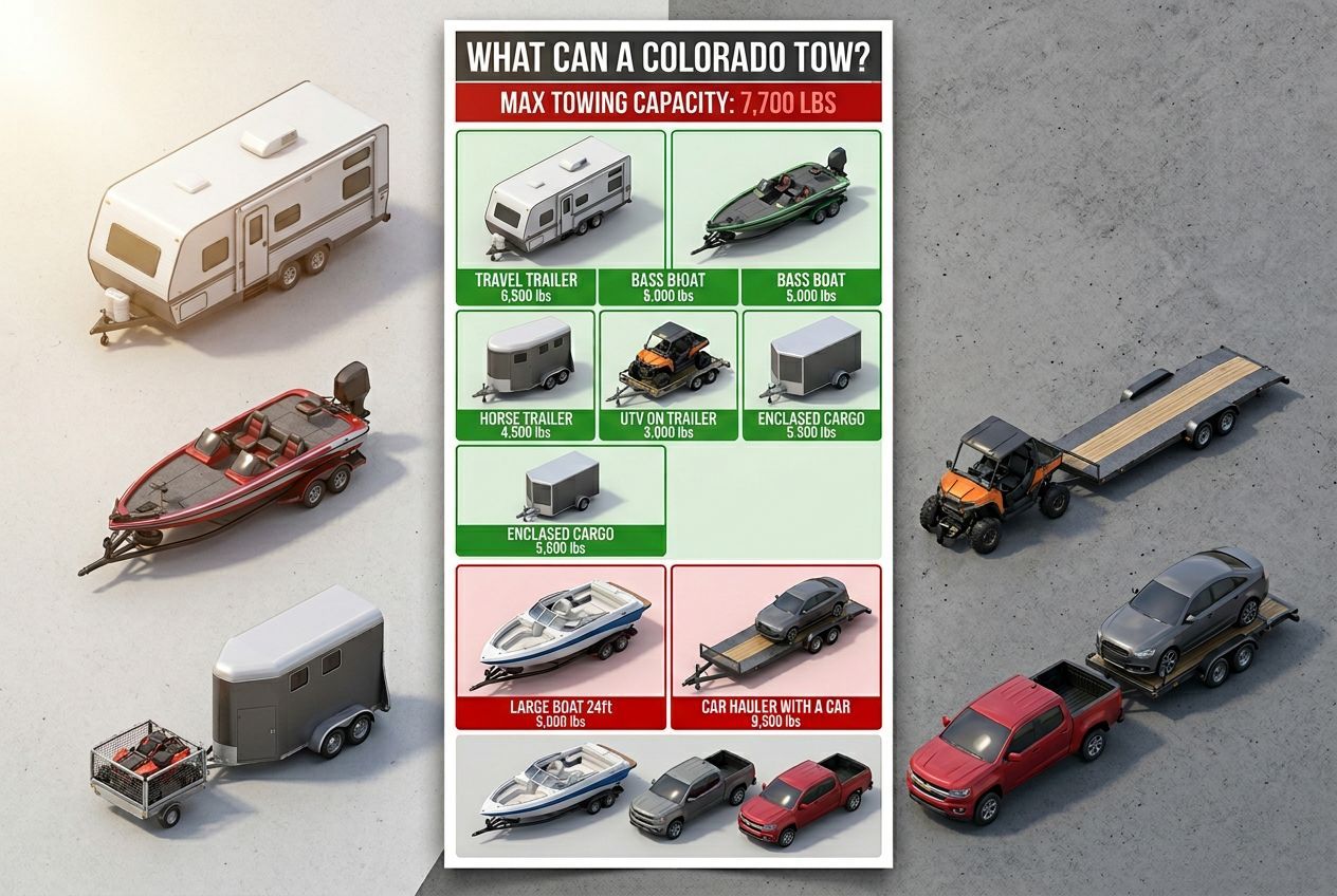 Chevy Colorado towing guide showing what it can and cannot tow with weight ratings