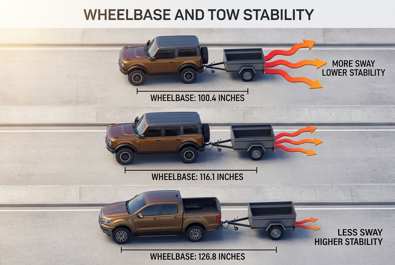 Ford Bronco wheelbase comparison showing how shorter wheelbase affects towing stability