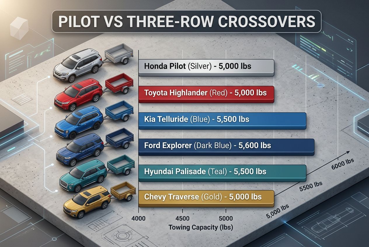 Honda Pilot towing capacity compared to Highlander, Telluride, Explorer, Palisade, and Traverse