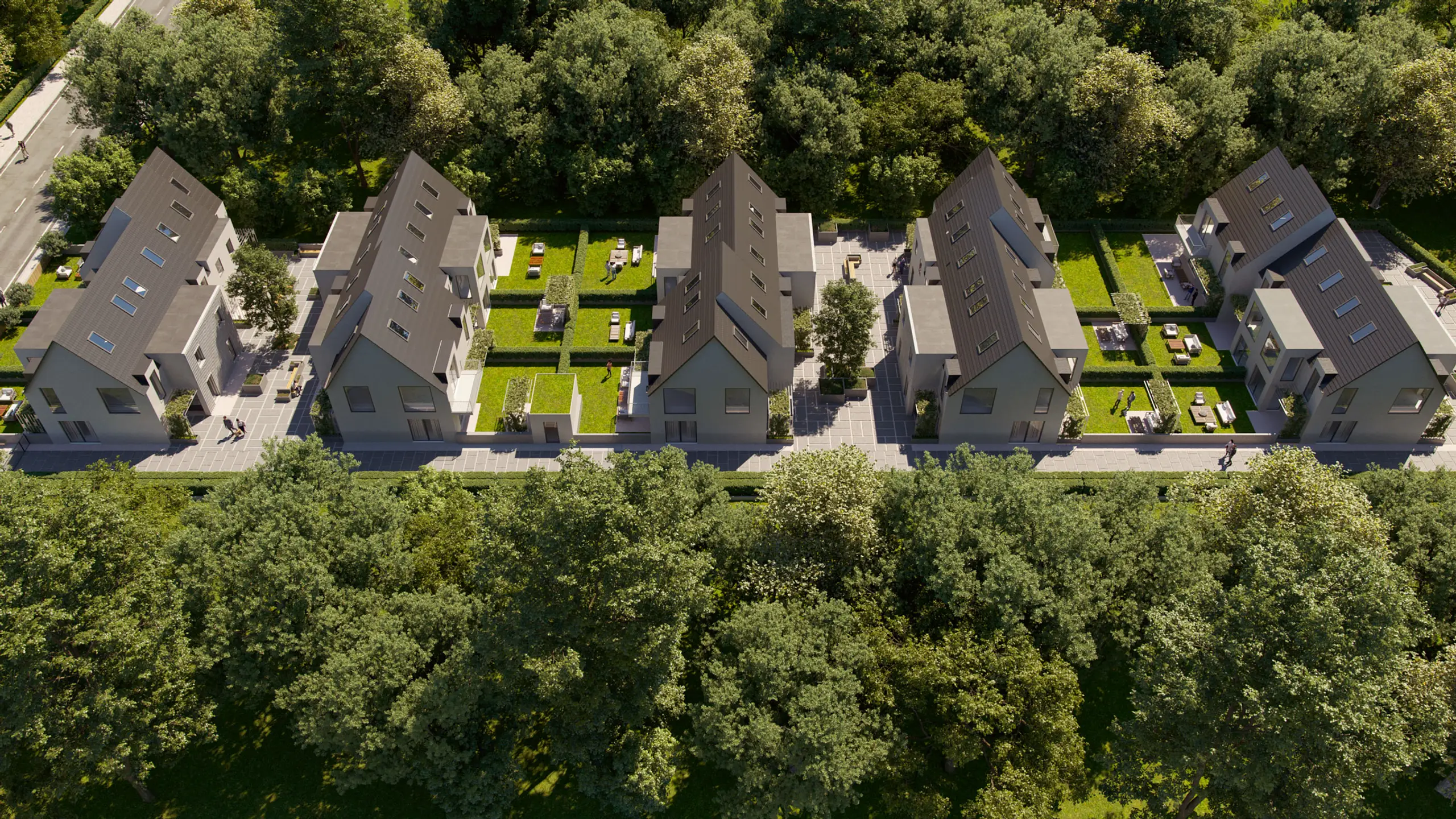 Visualisierung des Neubauprojekts Varrelheider Gärten in Hannover aus der Luftperspektive