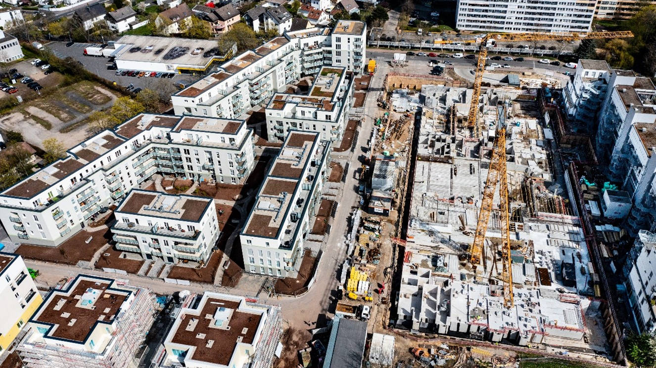 Luftbild Grundstück während der Bauphase