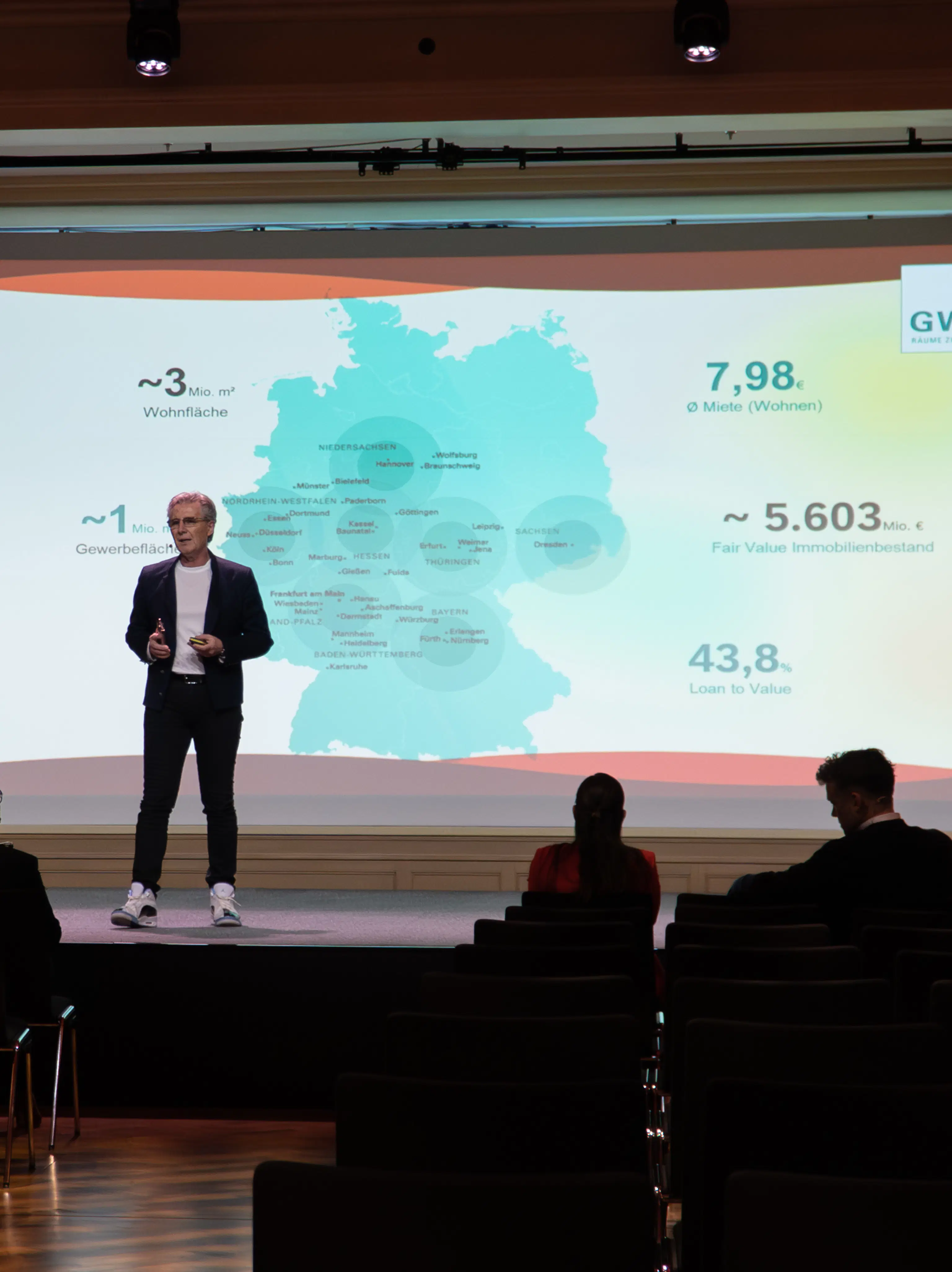 GWH-Geschäftsführer macht Unternehmenspräsentation vor Publikum
