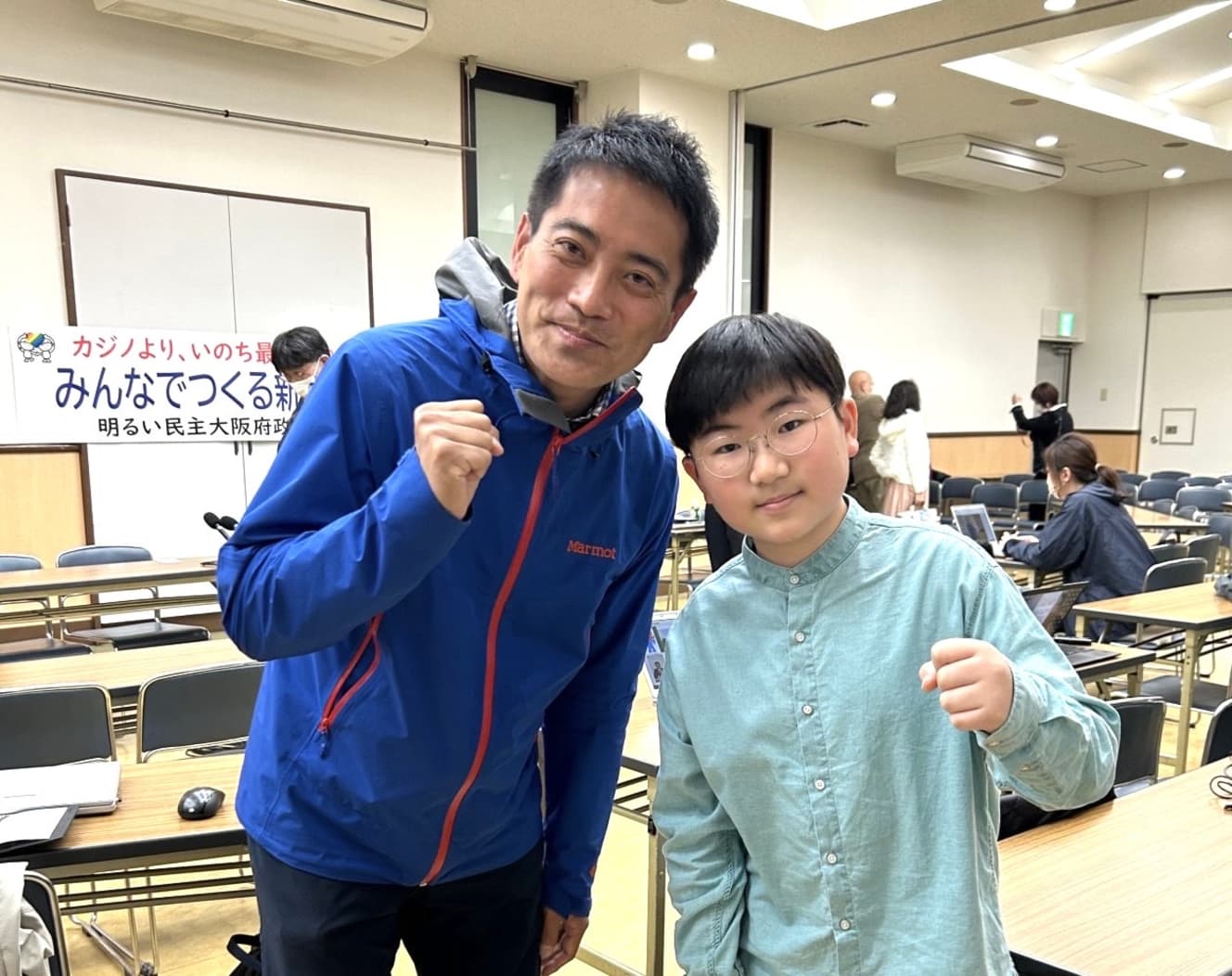 初めて取材へ行った、’23年4月大阪府知事選挙の投開票日。辰巳孝太郎さんと