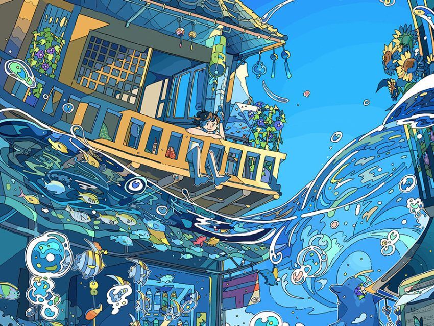 「夏と海」を描いたイラストが幻想的で美しすぎる!「この世界で暮らしてみたい」「めっちゃ好き! 」と大反響：マピオンニュース