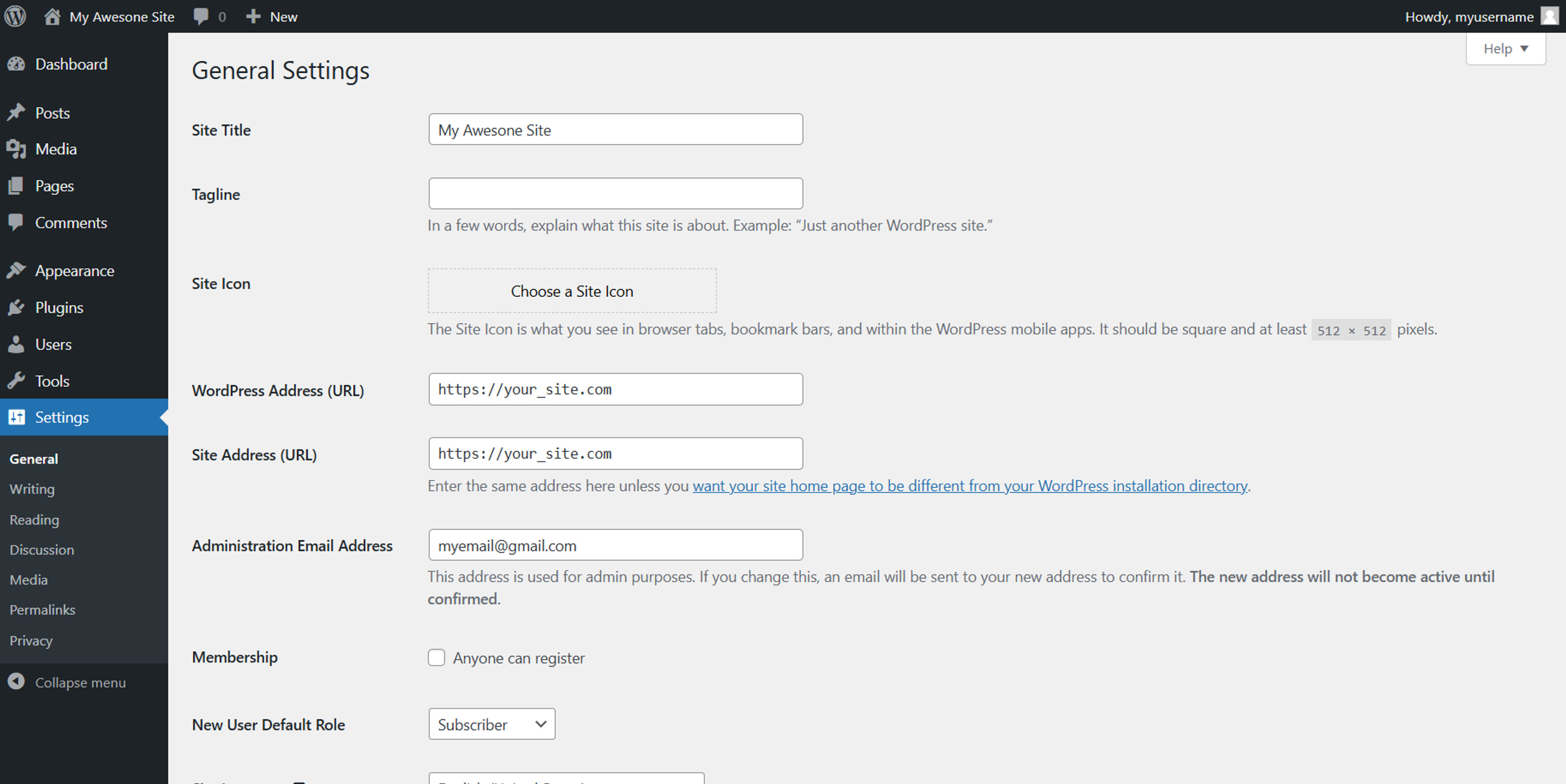 WordPress General Settings