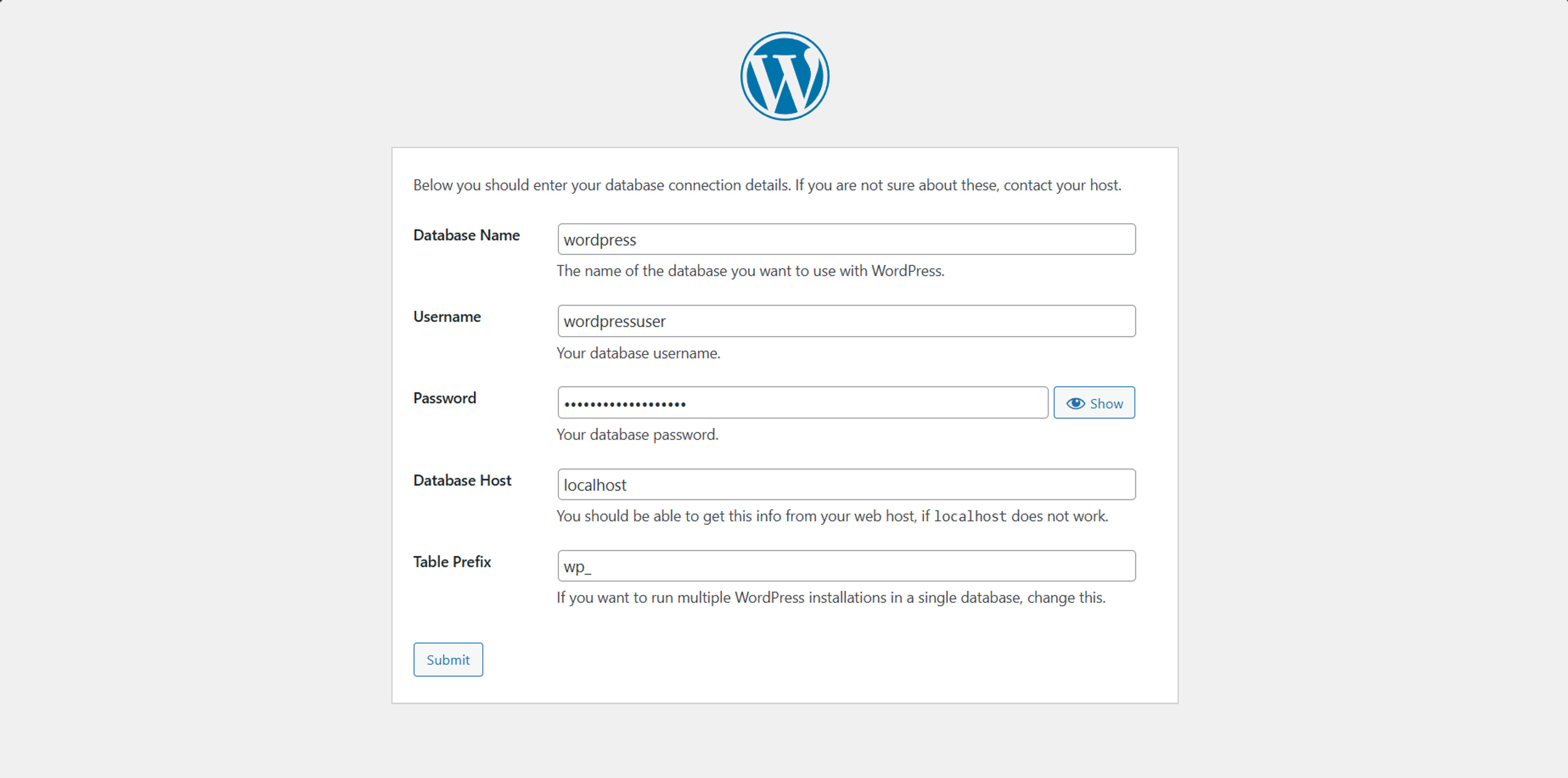 WordPress Database Details
