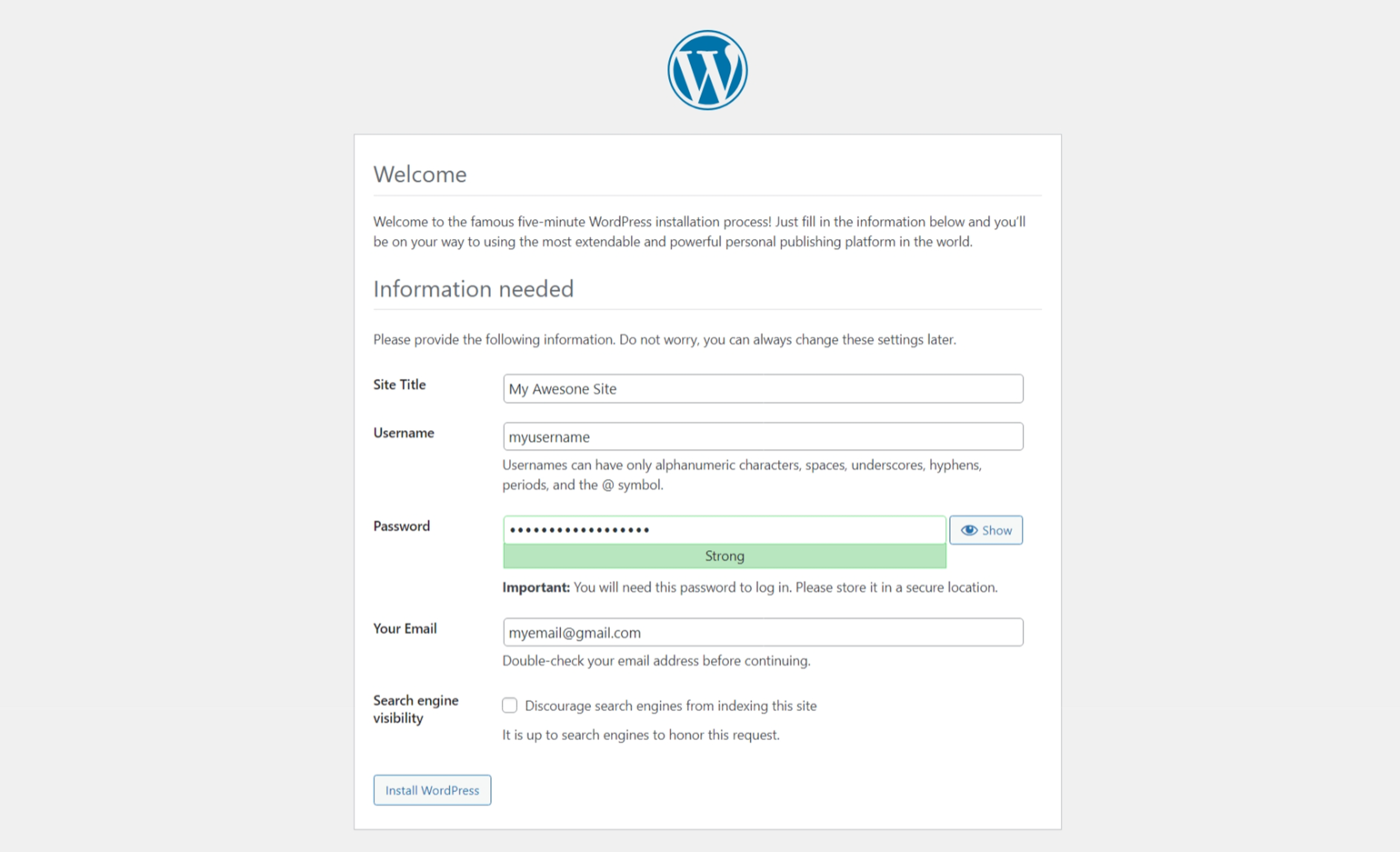 WordPress Site Details