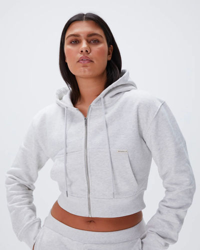 Adanola Full Zip Crop Hoodie Light Grey Melange