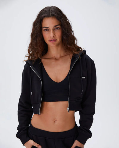 Adanola Full Zip Crop Hoodie Black