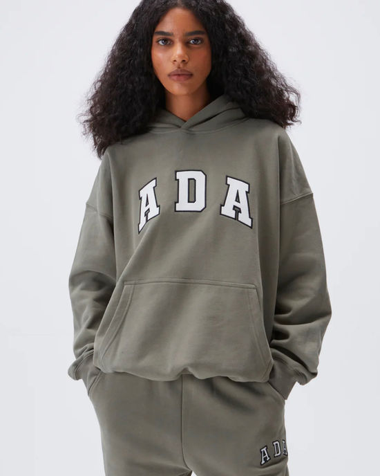 Adanola Oversized ADA Varsity Hoodie Olive Green