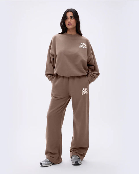 Adanola Retro Straight Leg Sweatpants Pebble Brown & Marshmallow White