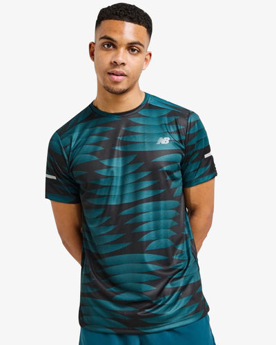 New Balance Stripe All Over Print T-Shirt Green