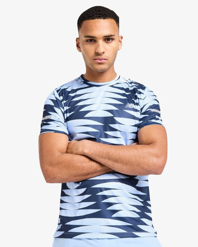 New Balance Stripe All Over Print T-Shirt Navy Blue