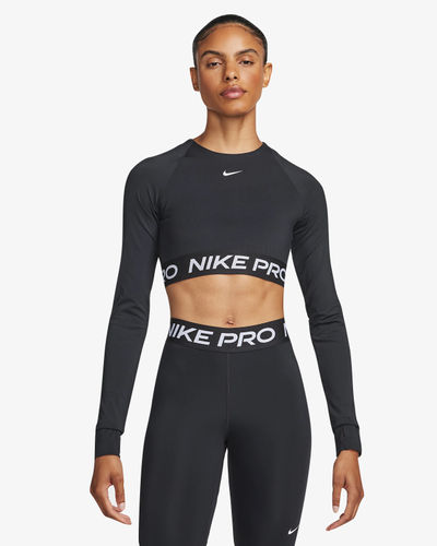 Nike Pro Dri-FIT Cropped Long-Sleeve Top Black/White