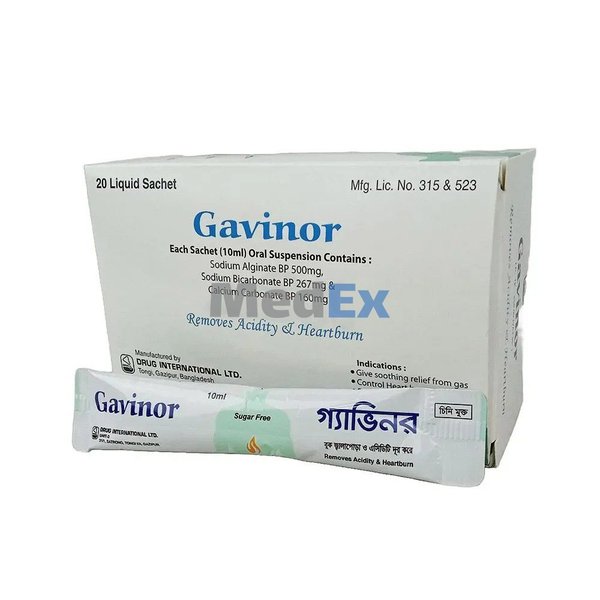 Gavinor (500 mg+267 mg+160 mg)/10 ml Packaging