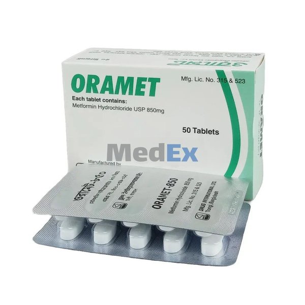 Oramet 850 mg Packaging