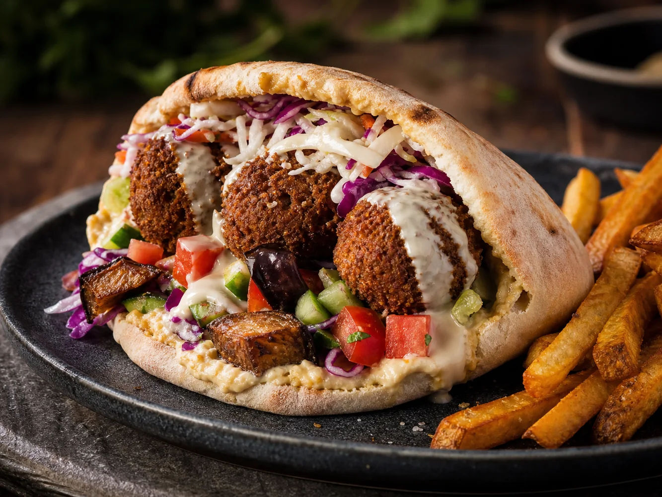 Falafel en pita, baguette ou laffa